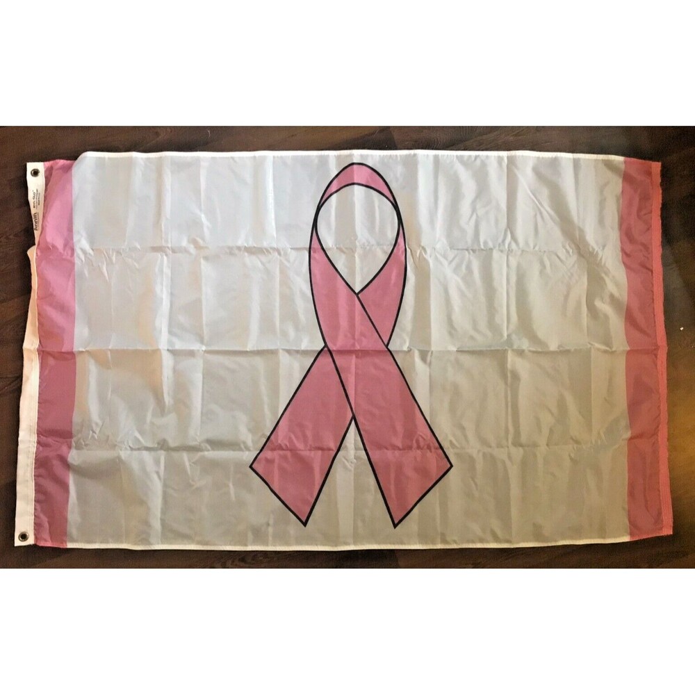 Breast Cancer Awareness Flag Pink Ribbon 2' x 3' Nylon Banner Metal Grommets
